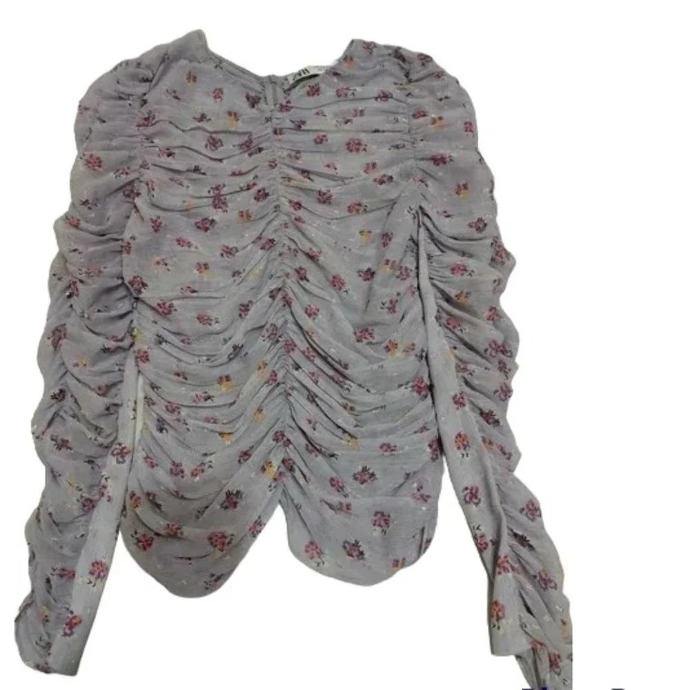 ZARA Sheer Lilac or pastel purple scrunches long sleeve size m